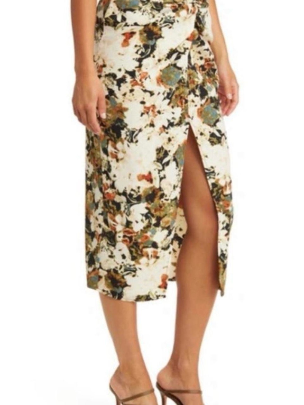 Open Edit Floral Split Midi Skirt - White Multi